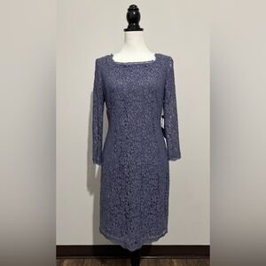 NWT ADRIANNA PAPELL PURPLE LACE LONG SLEEVE DRESS SZ 10